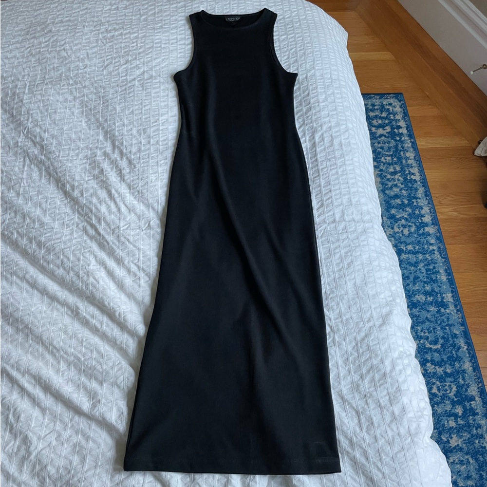Topshop black fitted ribbed midi dress